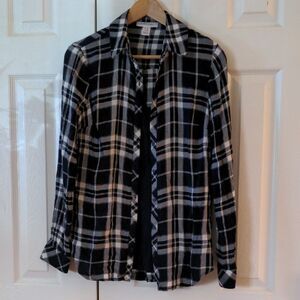 Men's Black and White Plaid Shirt